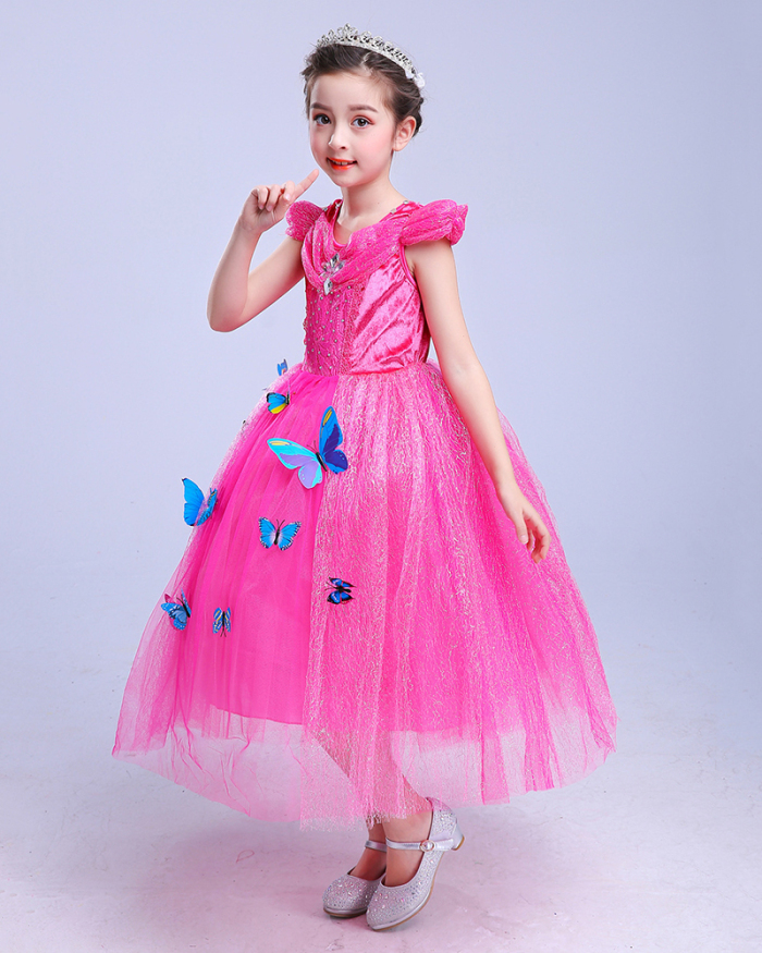 Frozen Girls Cinderella Butterfly Long Princess Dress