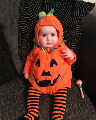 Pumpkin-Shaped Hooded Zipper One-Piece Baby Sleeveless Romper