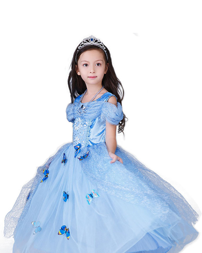 Frozen Girls Cinderella Butterfly Long Princess Dress