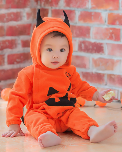 Fall and Winter Baby Jumpsuit Halloween Pumpkin Hooded Performance Costume Outing Costume
