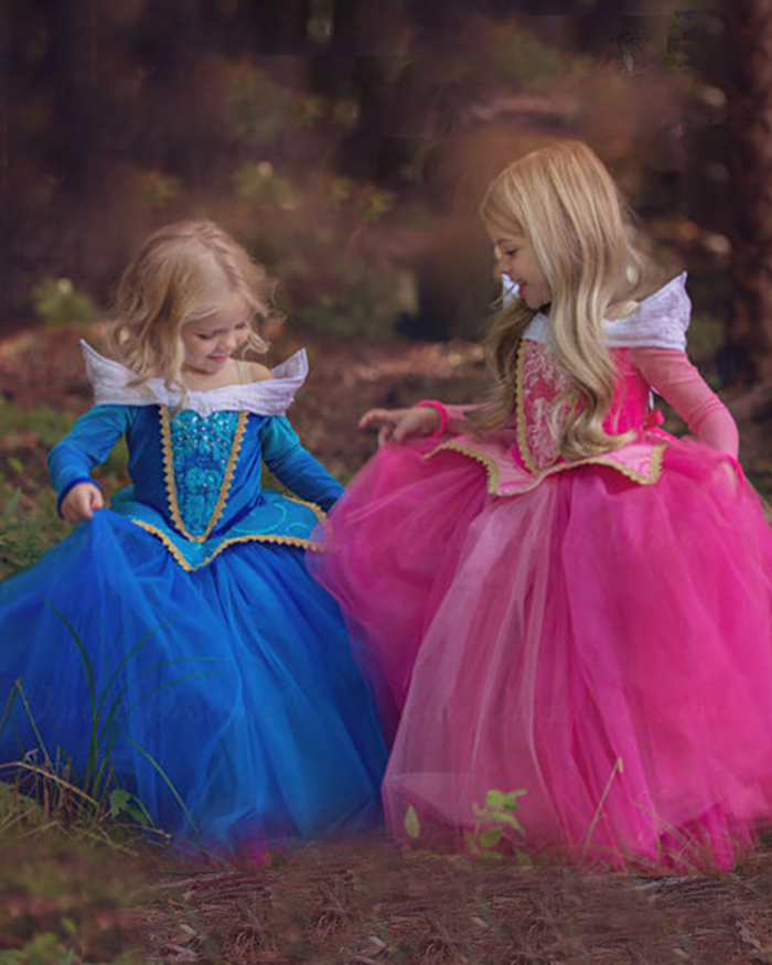 Arlo Princess Sleeping Beauty Frozen Girls Dress Mesh Long Sleeve Puffy Performance Costume