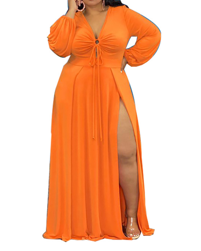 Plus Size Women's Sexy Split Cut-out Strappy Dress Solid Color XL-5XL