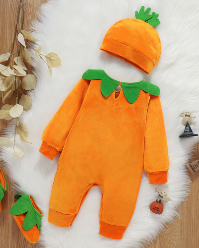 Halloween New Baby One-Piece Cute Pumpkin Long-Sleeved Romper Three-Piece Set