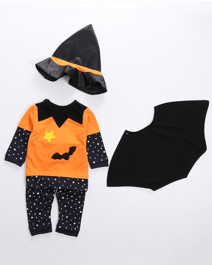 Children's Halloween Pumpkin Infant and Toddler Long Sleeve Trousers Hat Four-Piece Set