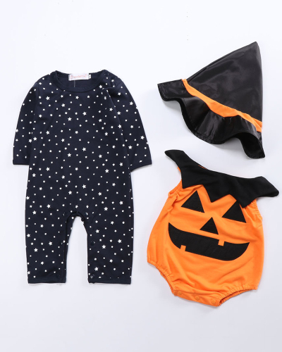 Children's Halloween Costume Pumpkin Hat Three-Piece Jumpsuit