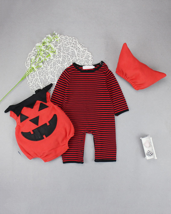 Children's Halloween Performance Costume Pumpkin Jumpsuit and Hat Three-Piece Set