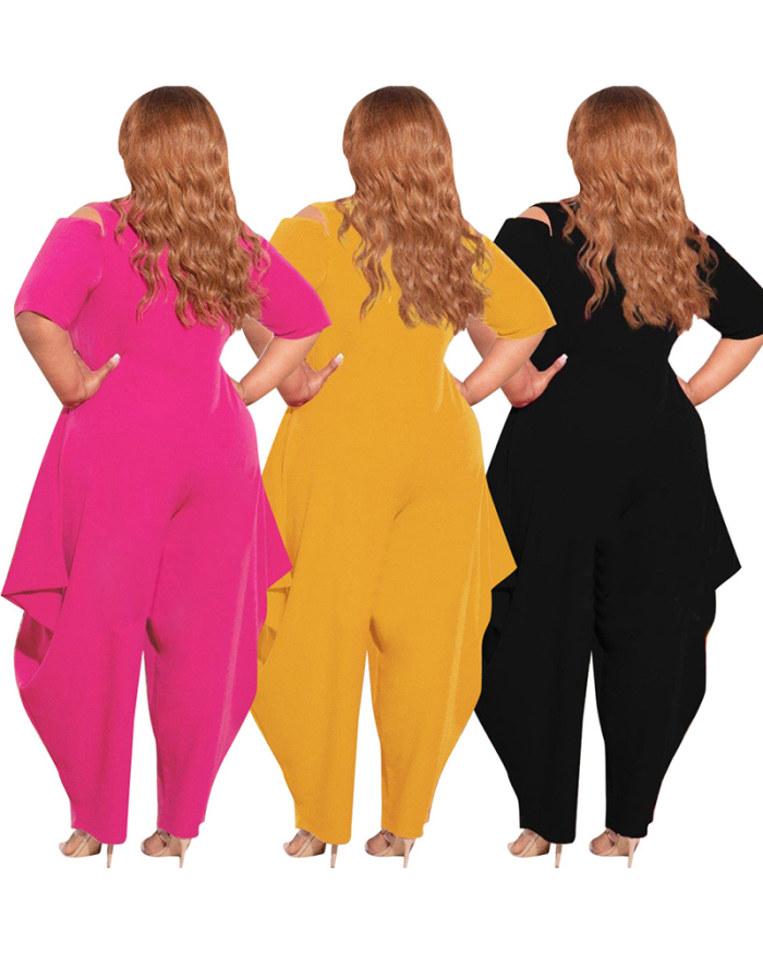 Fashion Plus Size Women's Solid Color Sexy Zipper Jumpsuit L-5XL