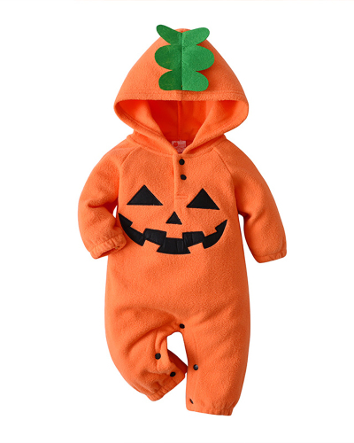 Fall and Winter Polar Fleece Baby Halloween Romper Pumpkin Funny Little Monster One-Piece Costume 