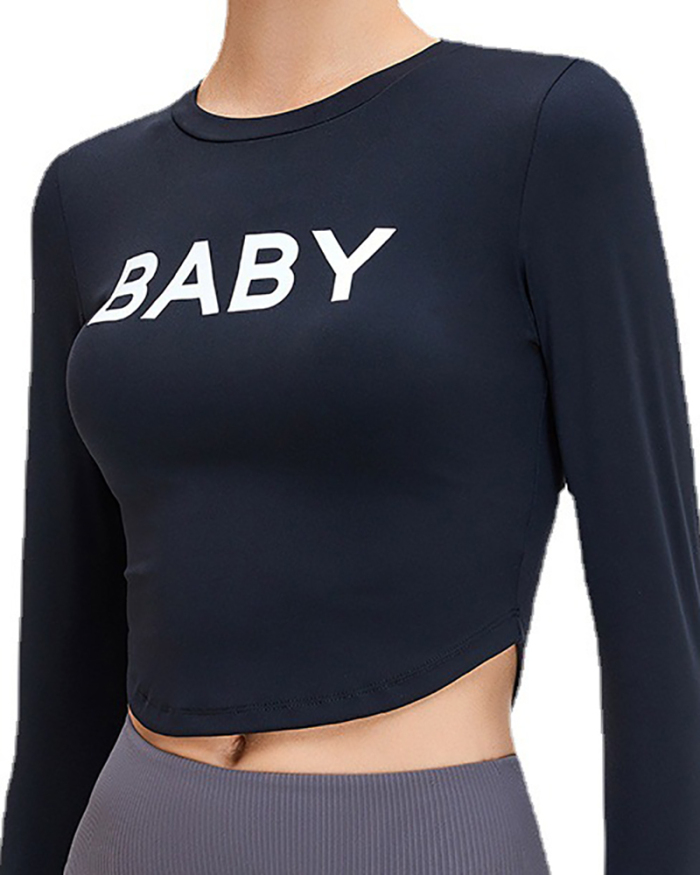 New Long-Sleeved Letters Tight-Fitting Yoga Top S-L