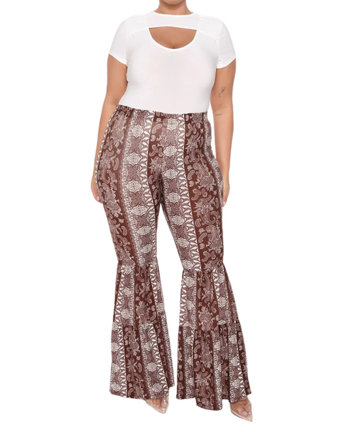 Plus Size Sexy Ethnic Style Paisley Print Multi-layer Flared Pants XL-5XL