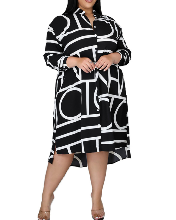 Plus Size Printed Pleated Shirt Plus Size Dress (No Belt or Tunic Contained) L-4XL
