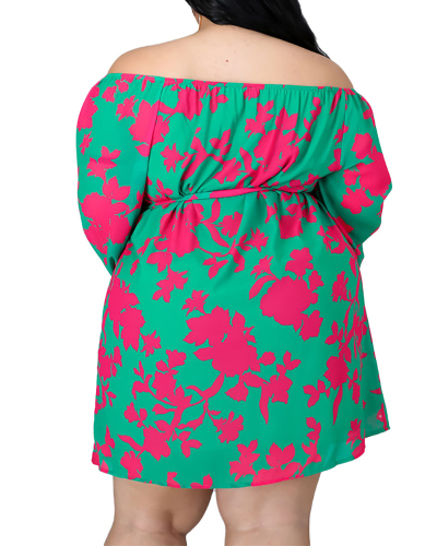 Plus Size Trendy Printed Long Sleeve Loose Dress Above Knee L-4XL