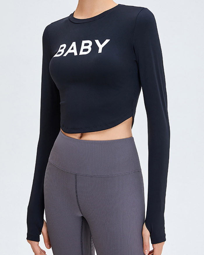 New Long-Sleeved Letters Tight-Fitting Yoga Top S-L