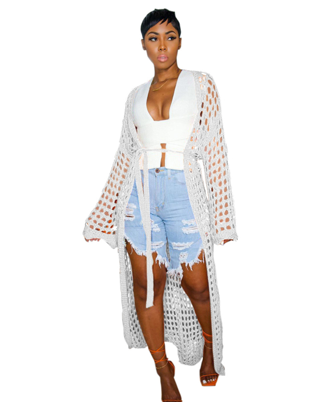 Knitted Women Hollow Out Long Coat S-XXL