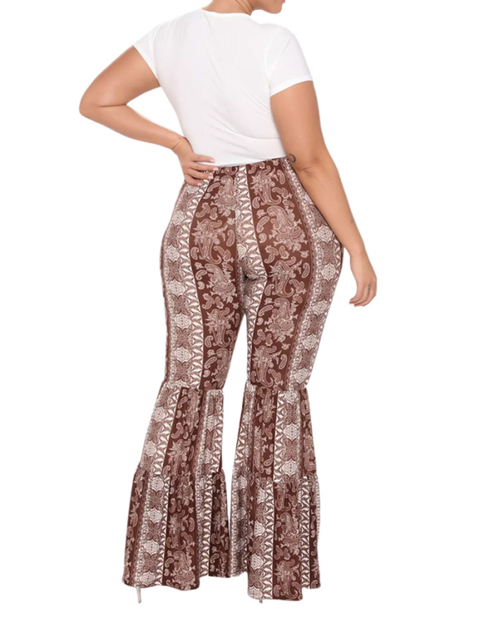 Plus Size Sexy Ethnic Style Paisley Print Multi-layer Flared Pants XL-5XL