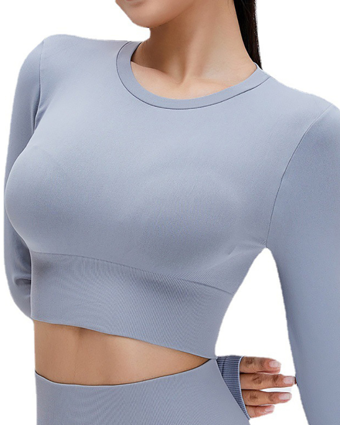 New Seamless Long-Sleeved Short-Fitting Sports Top S-L