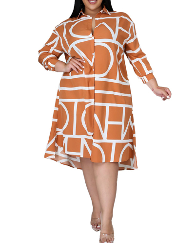 Plus Size Printed Pleated Shirt Plus Size Dress (No Belt or Tunic Contained) L-4XL