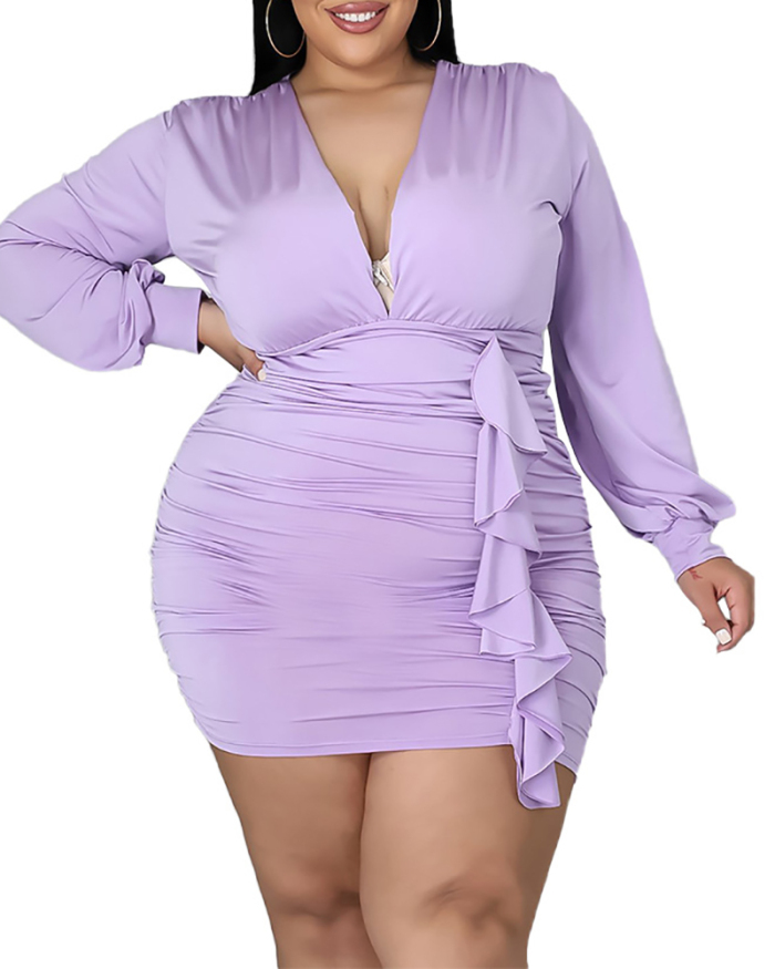 Plus Size Solid Color Pleated Sexy Sheath Dress Multi Color L-4XL