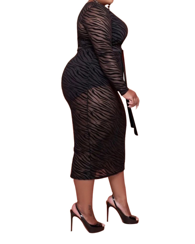 Woman New Style Black V-Neck Knotted Split Pullover Dress L-4XL
