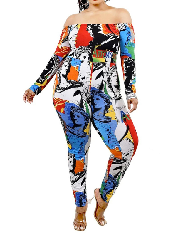 Women's Tube Top Color Printed Plus Size Jumpsuit L-4XL
