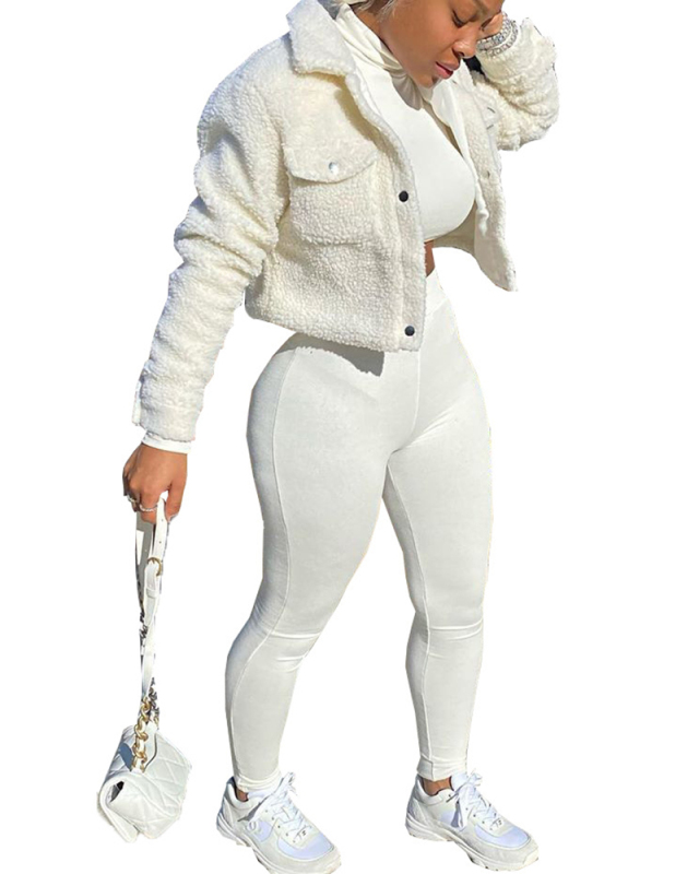Women Solid Color Coat Tops White Black S-2XL 