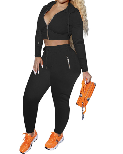 Women Long Sleeve Hoodies Solid Color Sports Wear Pants Sets Two Pieces Outfit Black Yellow Red S-2XL