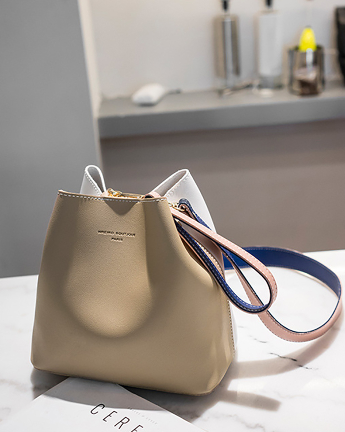 Woman New Trend One-Shoulder Bucket Bag Casual Hit Color Diagonal Bag Handbag
