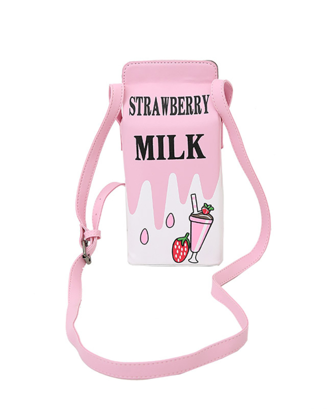 Female Fashion Creative Funny Small Fresh Lemon Strawberry Fruit Milk Box Messenger Bag