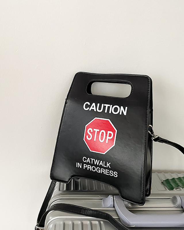Female Fashion Creative Spoof Stop Sign Forbidden to Drive PU Messenger Bag