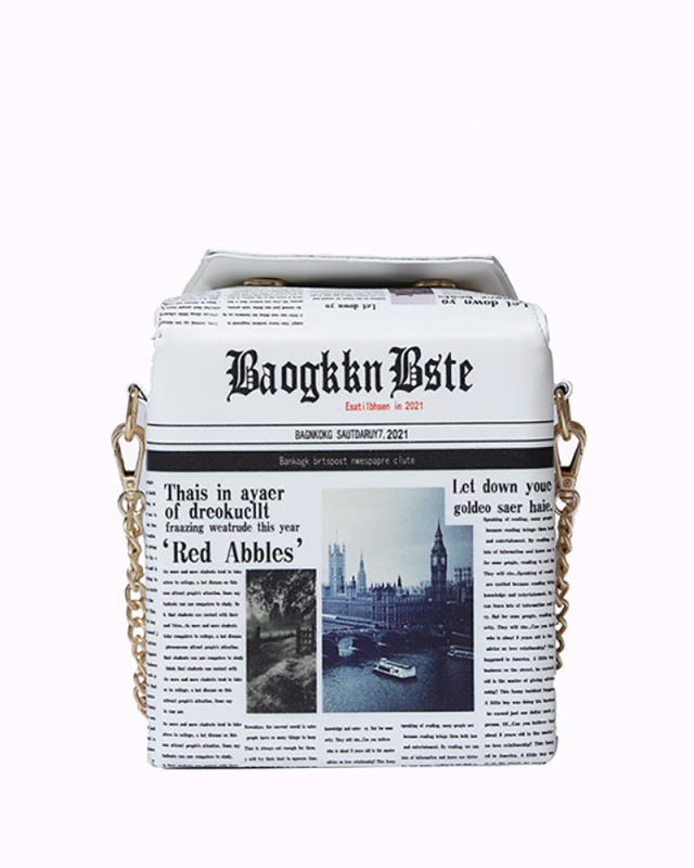 Female Fashion Creative Tide Spray Picture Letter Newspaper Element Mountain Cruise Ship Pattern PU Messenger Bag