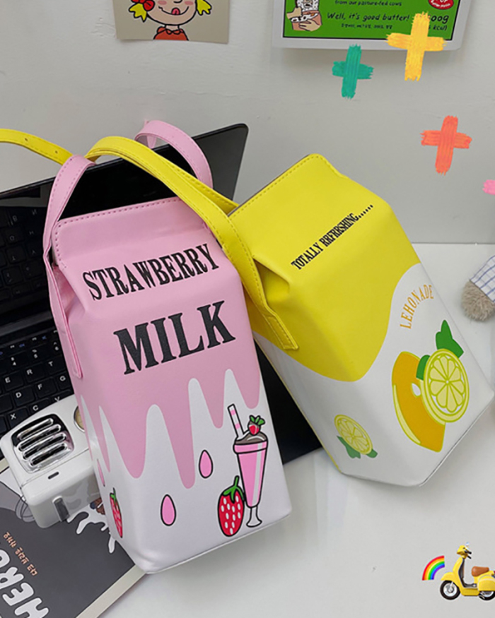 Female Fashion Creative Funny Small Fresh Lemon Strawberry Fruit Milk Box Messenger Bag