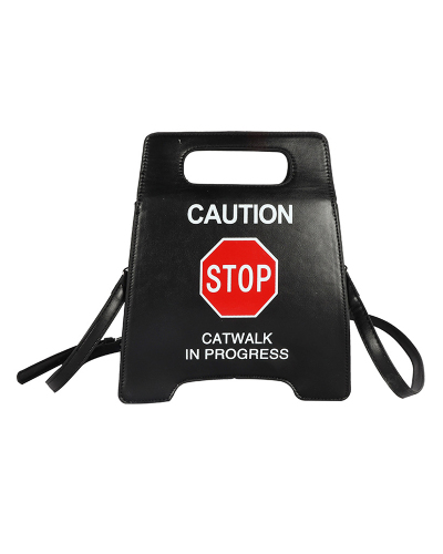 Female Fashion Creative Spoof Stop Sign Forbidden to Drive PU Messenger Bag