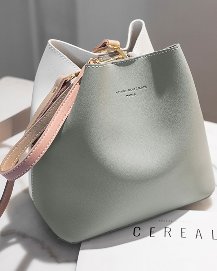 Woman New Trend One-Shoulder Bucket Bag Casual Hit Color Diagonal Bag Handbag
