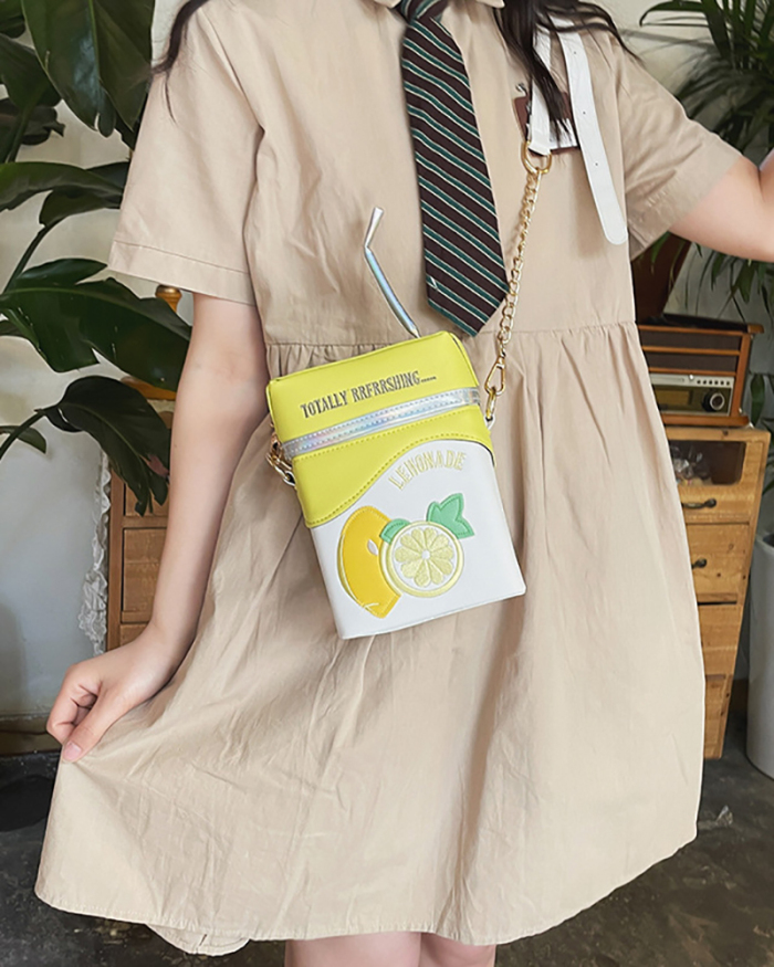 Fashion Funny Small Fresh Embroidery Strawberry Lemon Fruit Straw Messenger Bag