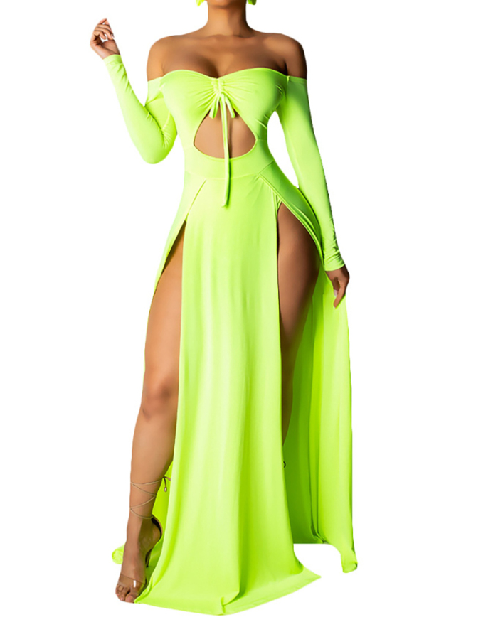 Women Solid Color Hollow Out Strapless One Piece Dress Red Green S-2XL 