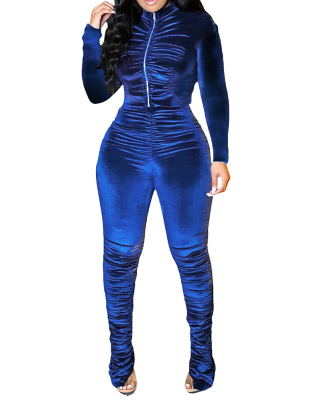 Women Solid Color Long Sleeve Pants Sets Two Pieces Outfit Wine Red Blue Black Pink Gold S-2XL