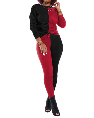 Fashion Colorblock Long Sleeve Sports Wear Women Two Pieces Outfit Pants Sets S-3XL