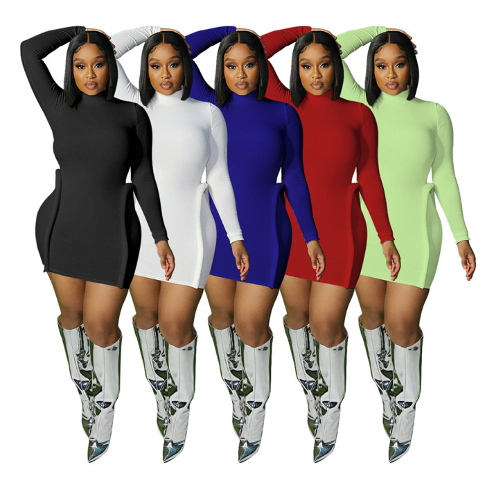 Solid Color O-neck Pencil Dress For Women S-XXL