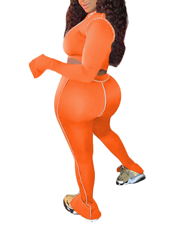 Women Sexy Irregular One Sleeve Hollow Out Tops Solid Color Pants Sets Two pieces Outfit White Black Orange Purple S-2XL