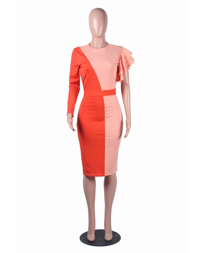 Fashion Splicing Dress Featured Ruffles Sleeve Dress S-2XL