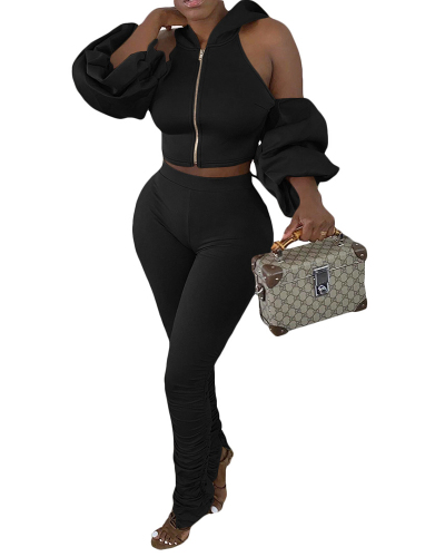 Women Solid Color Backless Hoodies Two Piece Set Khaki Gray Black S-2XL 