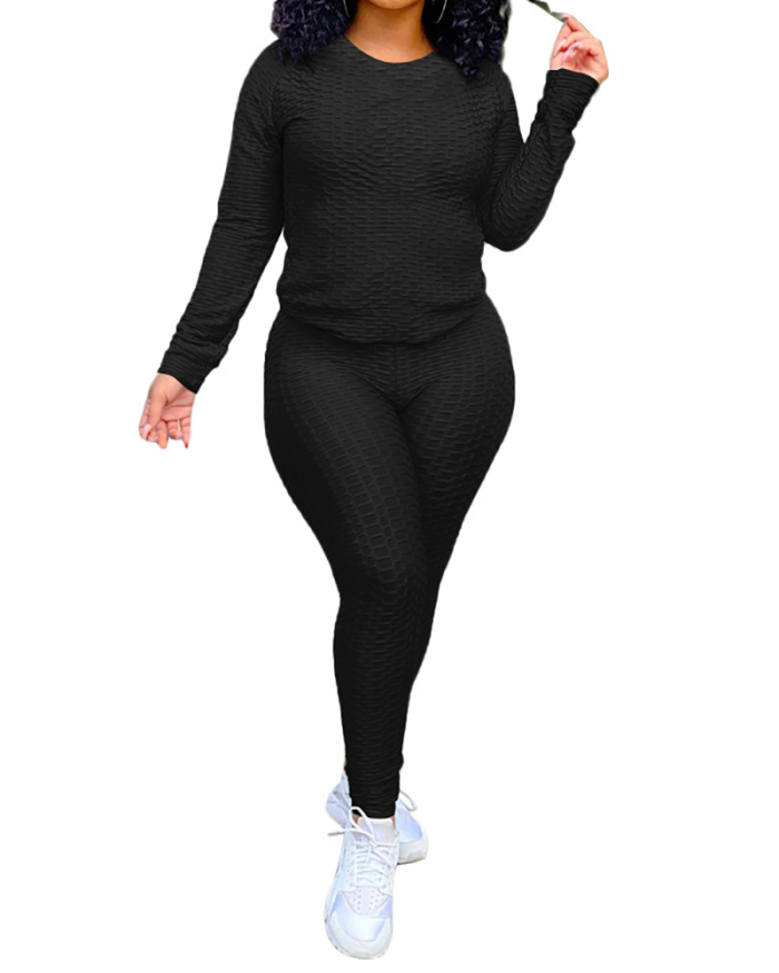 Women Long Sleeve Sports Wear O-neck Pants Sets Two Pieces Outfit Yellow Black Wine Red Pink Blue Orange Purple Navy Blue Red XS-3XL