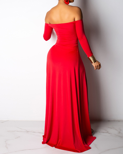 Women Solid Color Hollow Out Strapless One Piece Dress Red Green S-2XL 