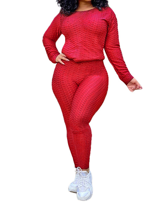 Women Long Sleeve Sports Wear O-neck Pants Sets Two Pieces Outfit Yellow Black Wine Red Pink Blue Orange Purple Navy Blue Red XS-3XL