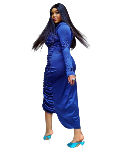 Buttons Blue Fashion Women Long Dress S-XXL