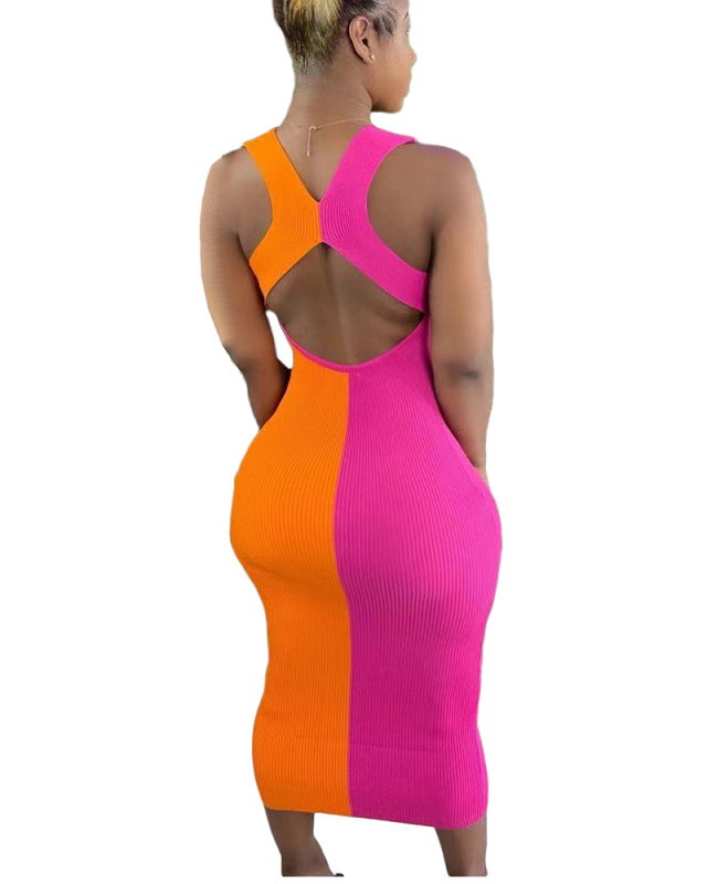 Sleeveless Women Colorblock Summer Dress S-XL