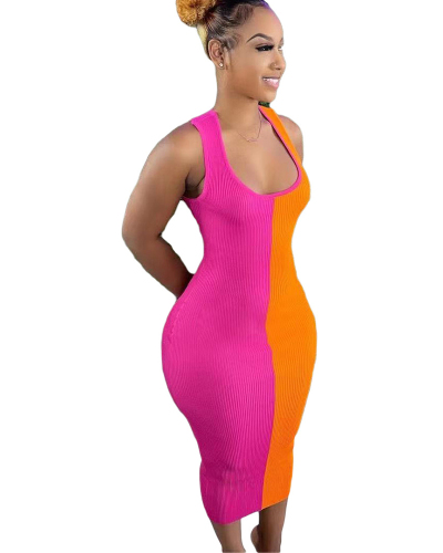 Sleeveless Women Colorblock Summer Dress S-XL