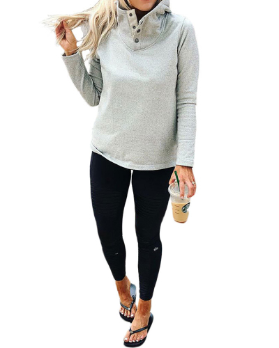 Women Turtleneck Casual Solid Color Tops Gray S-XL 