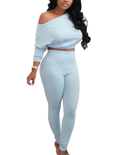 Sexy Fashion Solid Color Casual One-shoulder Strapless Top High-waist Pants Two-piece Pants Suit S-2XL