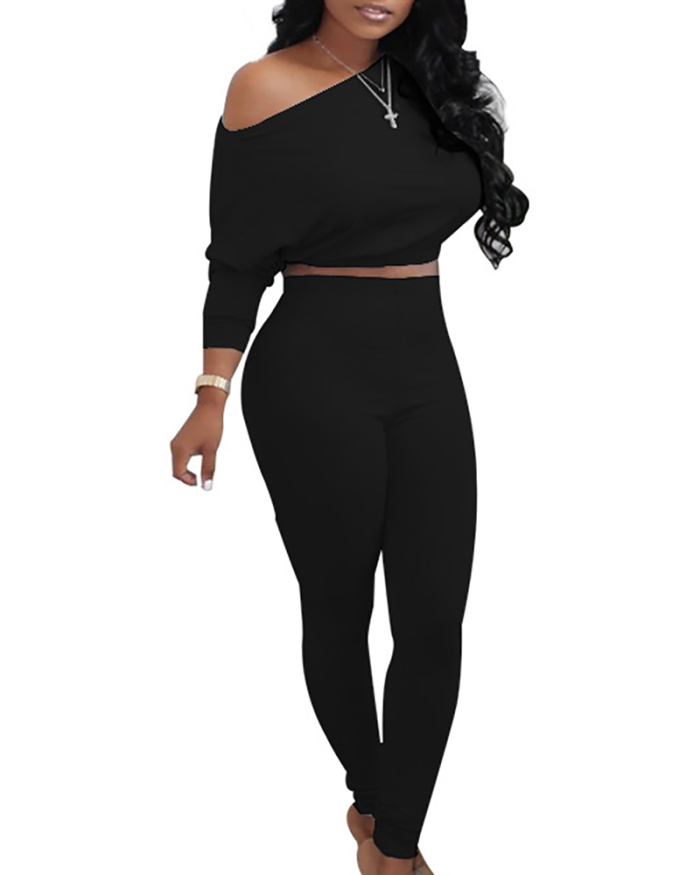 Sexy Fashion Solid Color Casual One-shoulder Strapless Top High-waist Pants Two-piece Pants Suit S-2XL